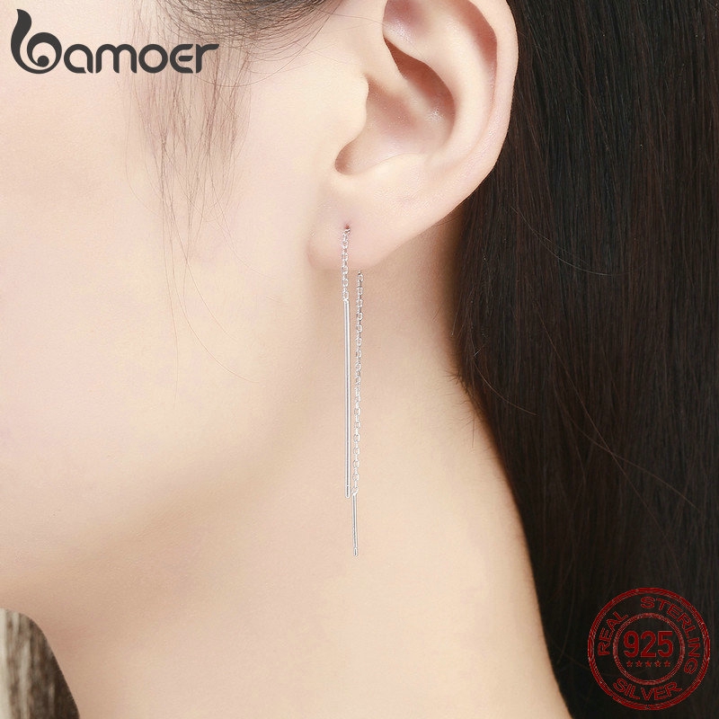 Bông Tai bạc 925 Dáng Dài Hình bamoer Đơn Giản Thời Trang Cho Nữ sce490