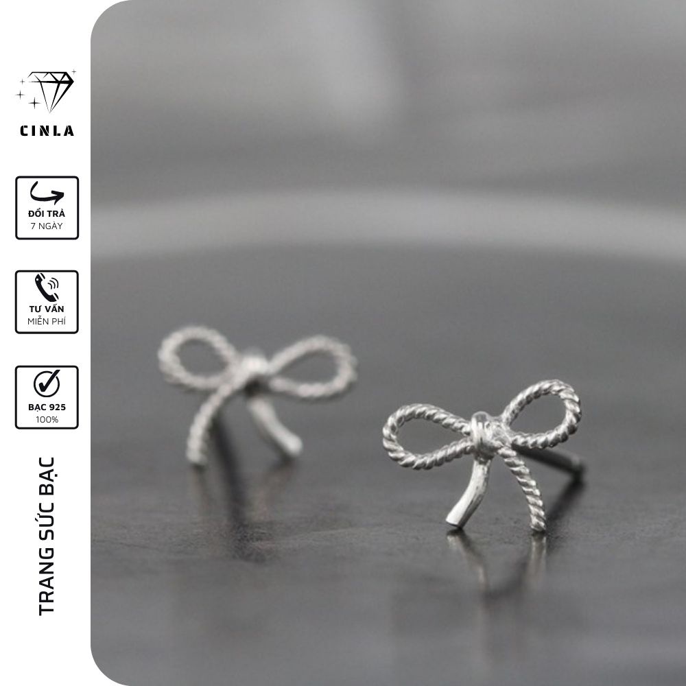 Bông tai nữ mạ bạc 925 chính hãng đẹp hình nơ trang sức bạc CINLA KT016