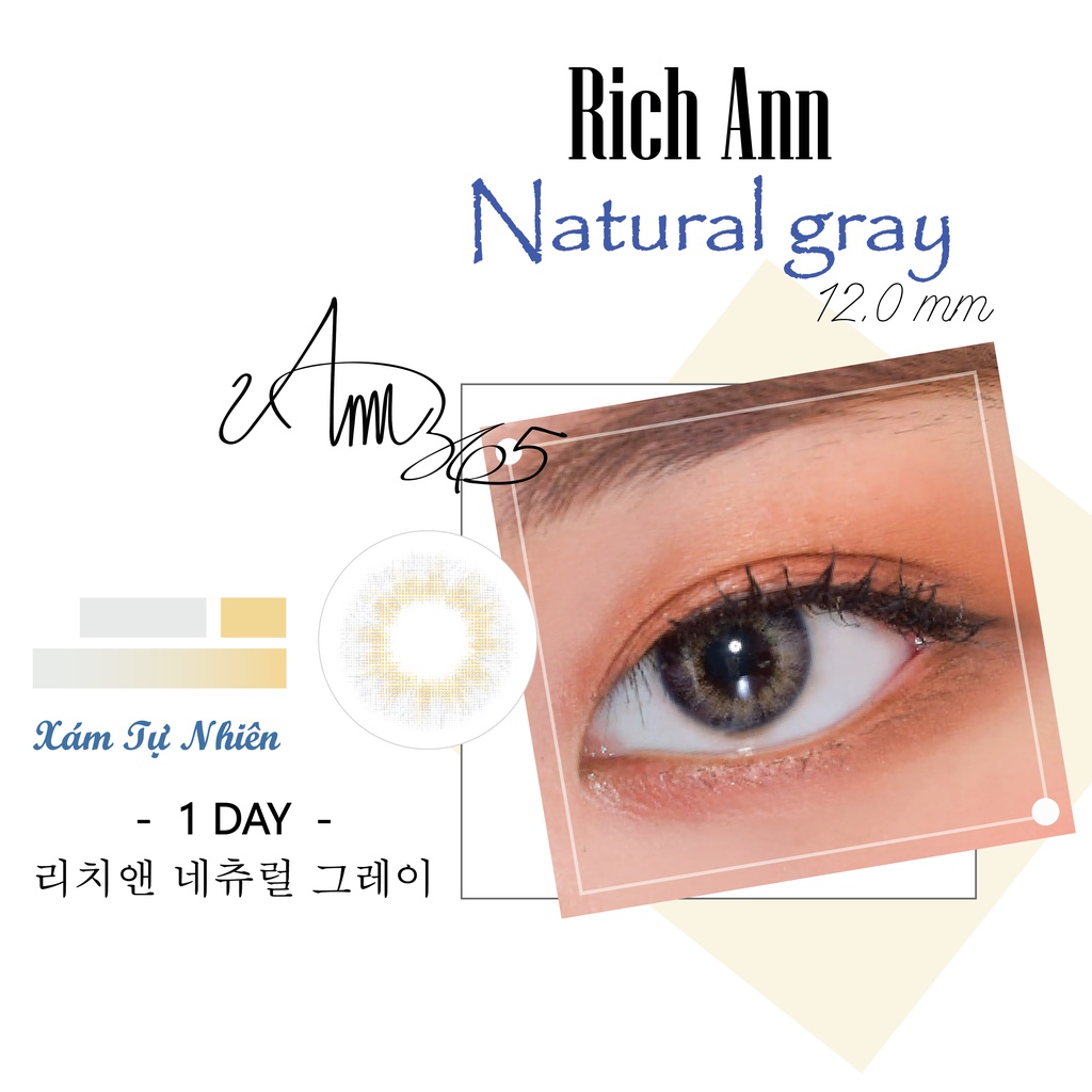 [𝟏 𝐂𝐚̣̆𝐩] Lens Mắt Cận ANN365 Xám Natural Gray Loại 1 Ngày Nội Địa Hàn Cho Mắt Nhạy Cảm