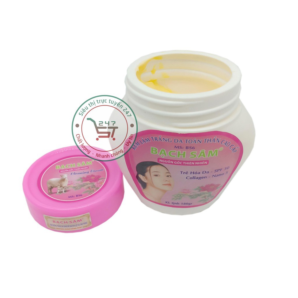 Kem body Trắng da toàn thân Giữ ẩm ngừa Lão hóa Se khít lỗ chân lông Bạch Sâm BS6 180g (Trắng Hồng)
