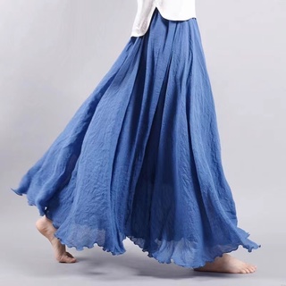 Phong Cách Hàn Quốc Nữ Vải Lanh cotton Co Giãn Eo Xếp Ly Váy Dài Midi Đầm