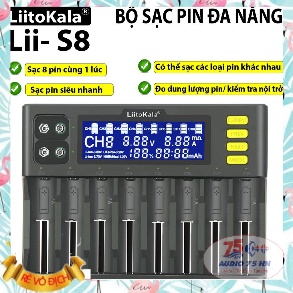 Bộ sạc pin Liitokala Lii-S8 cao cấp, sạc pin 18650 26650 21700 26700 ...