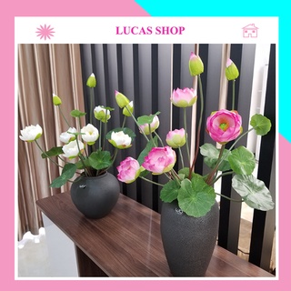 Hoa Sen Lụa - Hoa Giả Cao Cấp 3 Bông 1 Nụ Kèm Lá 90cm Decor Siêu Xinh