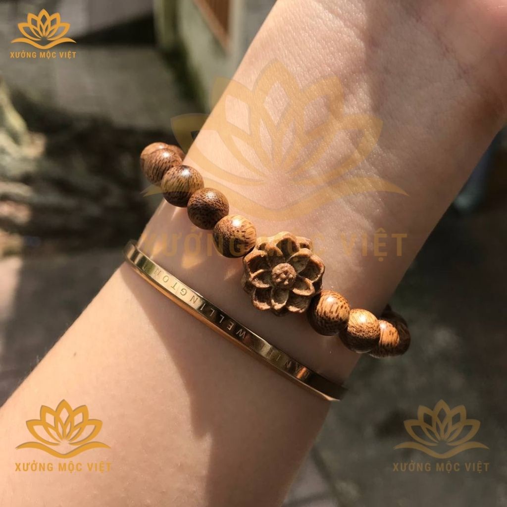 Ảnh Vòng tay trầm hương hạt tròn mix hoa sen Trầm tóc vườn, sánh chìm, tóc kiến tự nhiên -Xưởng Mộc Việt 3