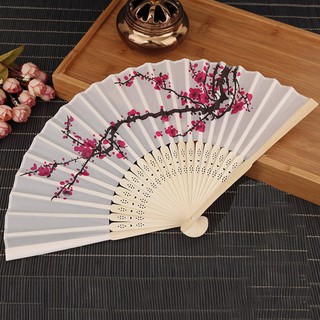 Quạt vải xếp họa tiết hoa anh đào, Quạt xếp cầm tay hoạ tiết hoa phong cách trung quốc trang trí độc đáo