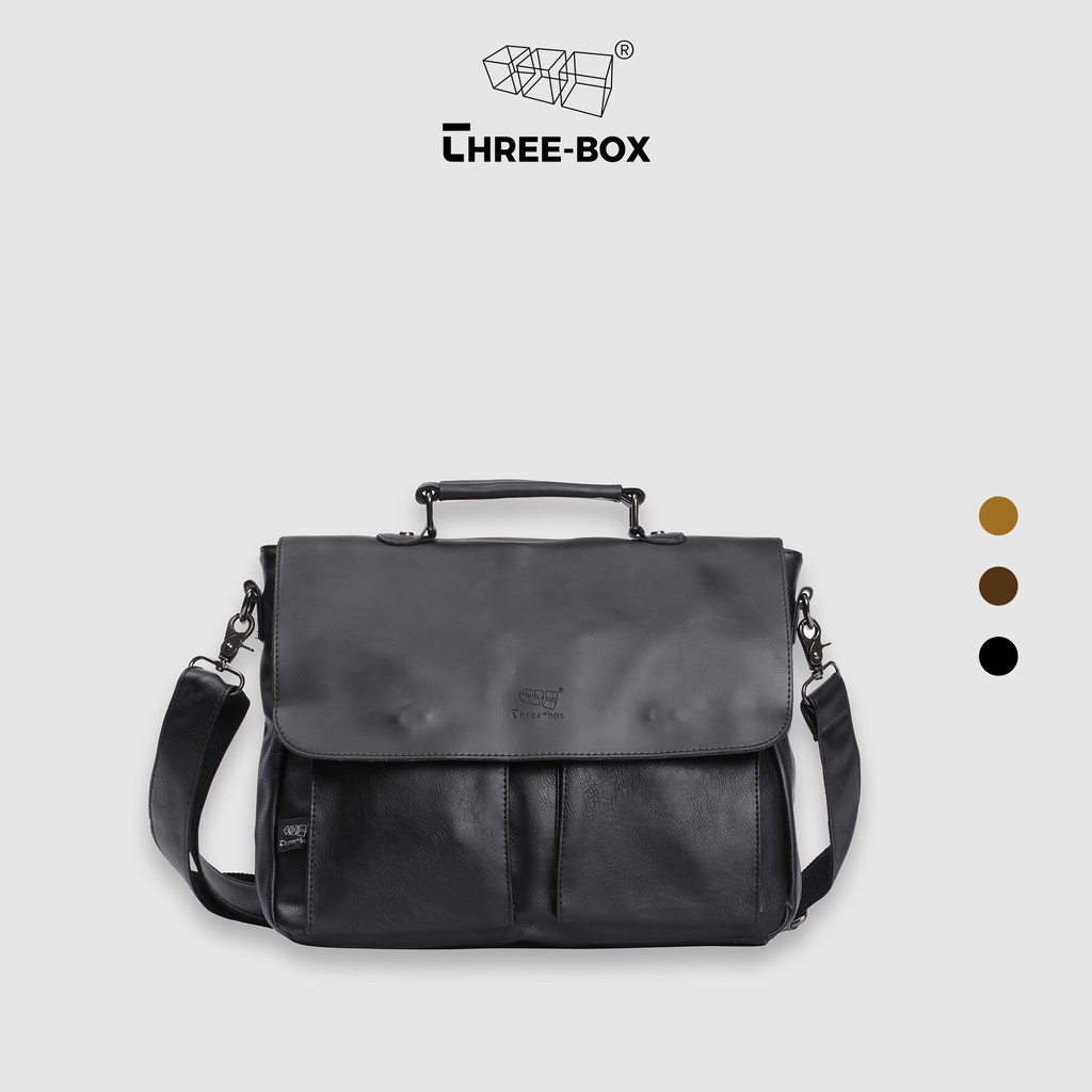 Túi xách da công sở THREE-BOX BRAND ®, đựng vừa laptop 15.6 inch - Polite Office Bag 2022