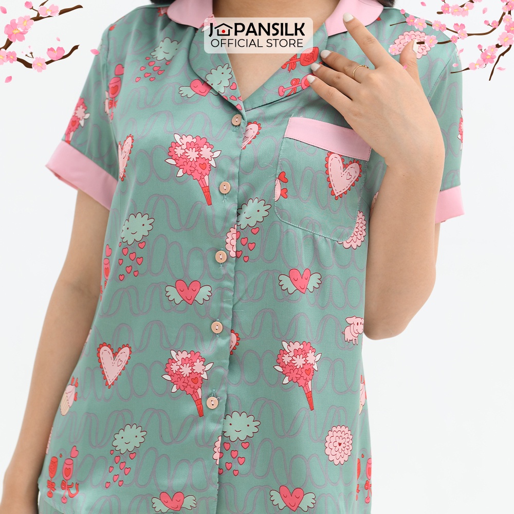 Ảnh Bộ Đồ Ngủ Pijama Lụa Cộc Tay Satin Nhật Cao Cấp Họa Tiết Tranh Vẽ Ấn Tượng JAPAN SILK Chính Hãng 3