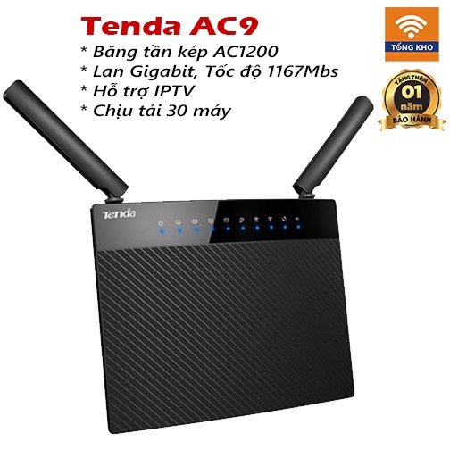 Bộ phát wifi, router wifi Tenda AC9 chuẩn AC1200 Lan Gigabit - qua sử ...