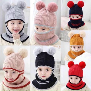 Mũ Len Liền Khăn Choàng Cổ Cho Bé