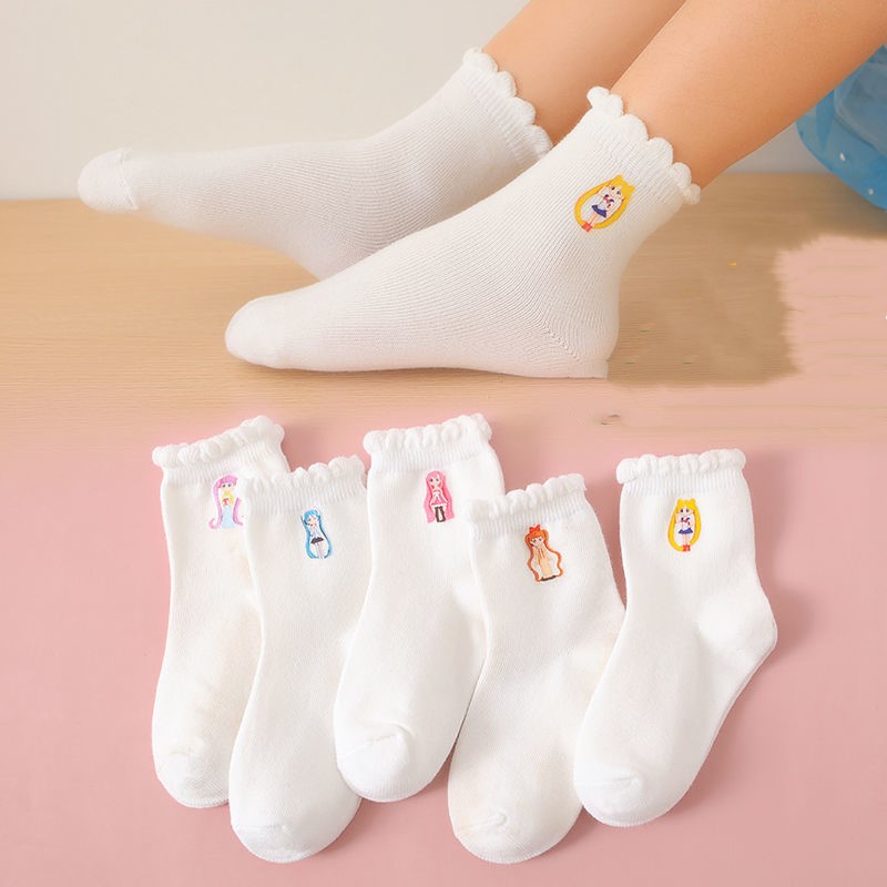 Vớ Cotton Trắng Đính Nơ Họa Tiết Hoạt Hình Dễ Thương Cho Bé Gái