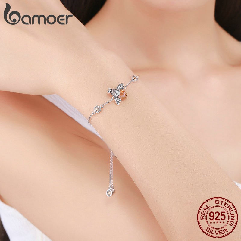 Bamoer Bạc 925 Dây Xích Tay Pha Lê Ong Vòng Tay SCB043
