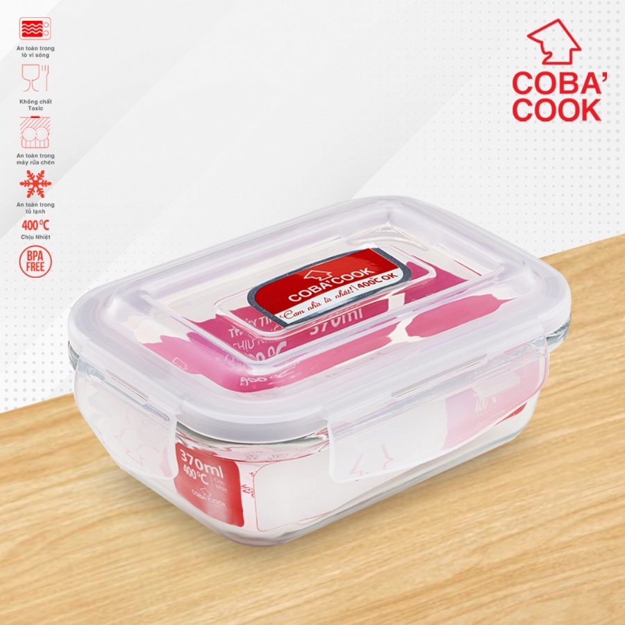 Ảnh Hộp thủy tinh bảo quản thực phẩm chịu nhiệt COBA'COOK hình chữ nhật dung tích 370ml- CBHL370 4