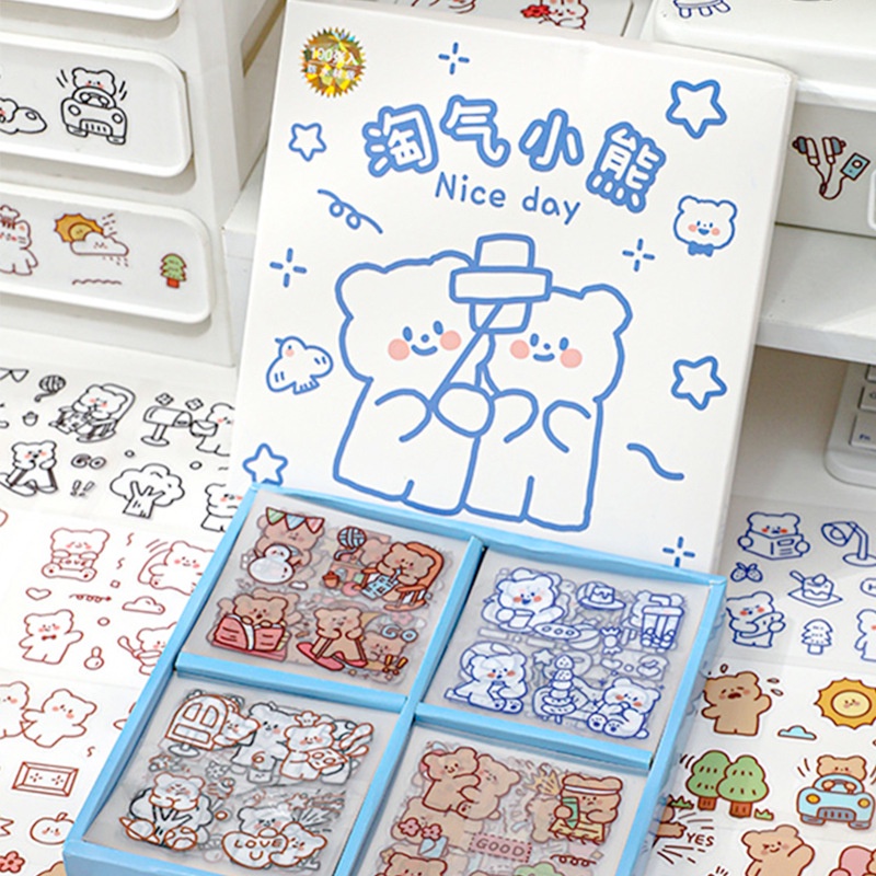 Set 10 tấm sticker cute chiết ngẫu nhiên từ hộp 100 sticker - Gấu Nice ...