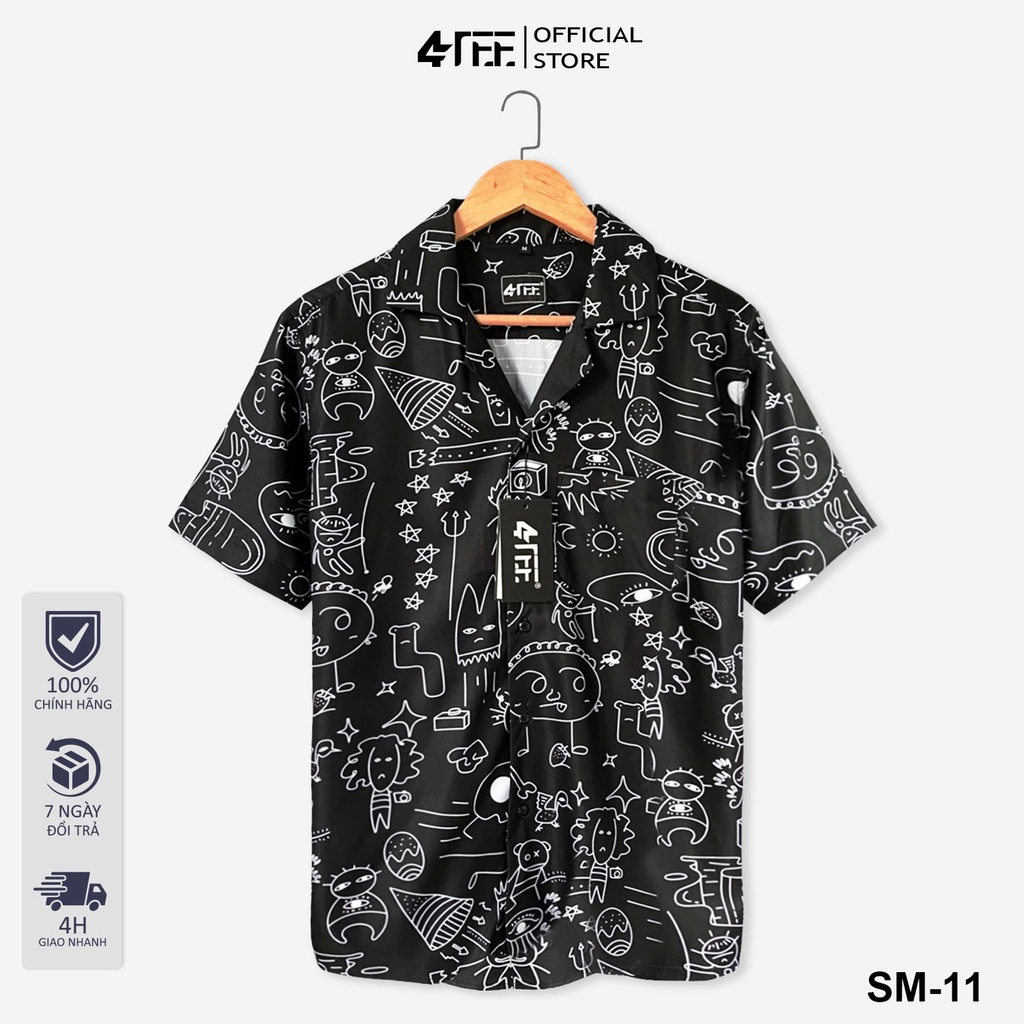 Áo sơ mi nam/nữ hoạ tiết 4TEE tay ngắn vải lụa thấm hút, thoáng mát, không nhăn SM-11