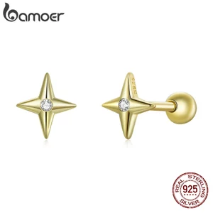 Bamoer Bông Tai Bạc 925 Hình Ngôi Sao Đính Đá 6mm cz sce1117