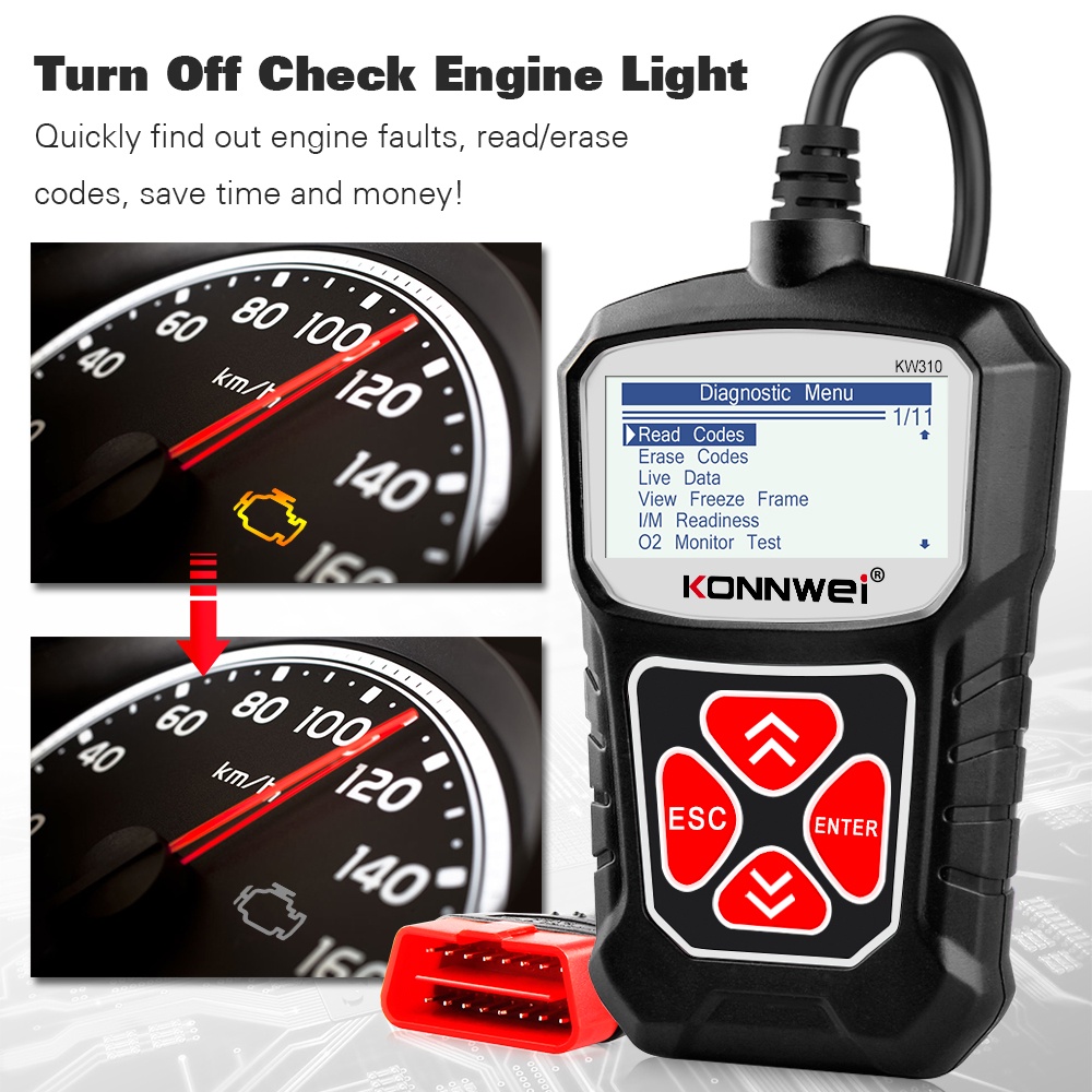KW310 OBD2 Car diagnostic scanner tool Code reading check engine ...