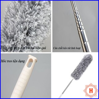 Chổi Quét Trần Bằng Sợi Vải Siêu Nhỏ Inox Cán Dài Cao Cấp Đầu Chổi Linh Hoạt { H }
