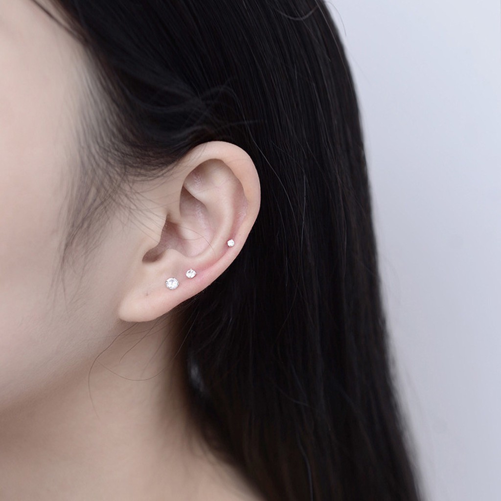 Ảnh Khuyên Tai Bạc Nữ DẾ BẠC Nụ Tròn Đính Đá Lấp Lánh Bông Tai Bạc 925 Xinh Xắn K3006-K3007 2