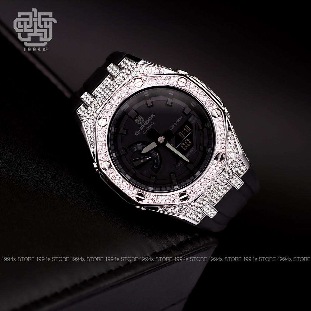 ng h nam Casio G SHOCK GA 2100 1A1 custom full crystal bezel