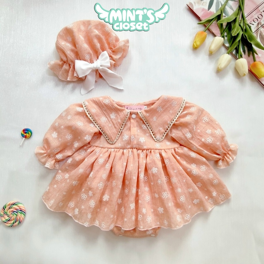 Váy bé gái sơ sinh liền quần trung hoa kèm nón MINTSCLOSET Mints Closet dài tay 1 2 tuổi - S1283 - BV7033 - BV7050