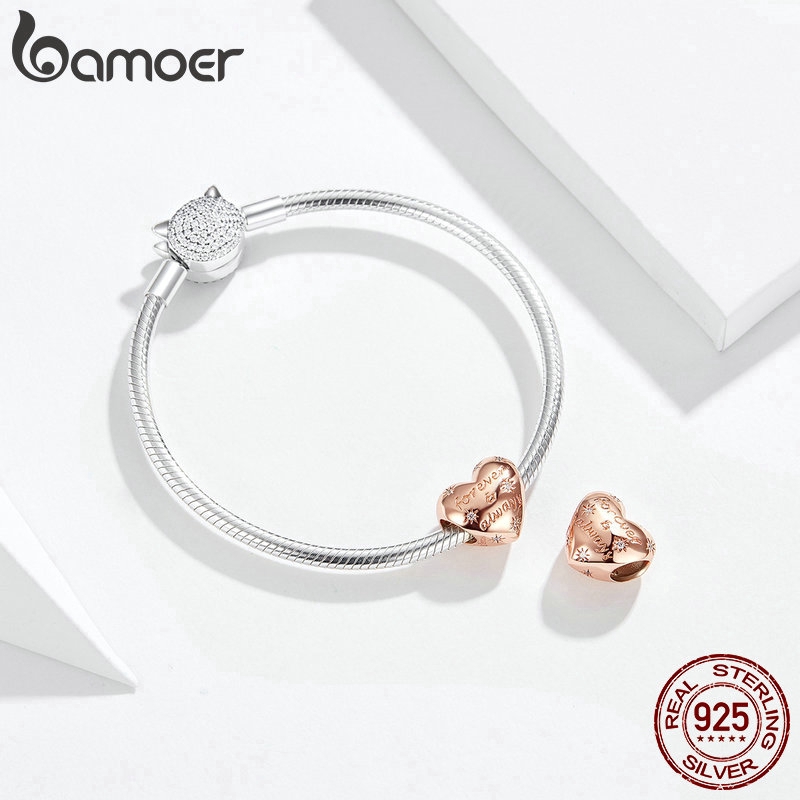 Mặt trang trí Bamoer hình trái tim bằng bạc 925 lấp lánh dùng làm đồ trang sức thủ công SCC1223