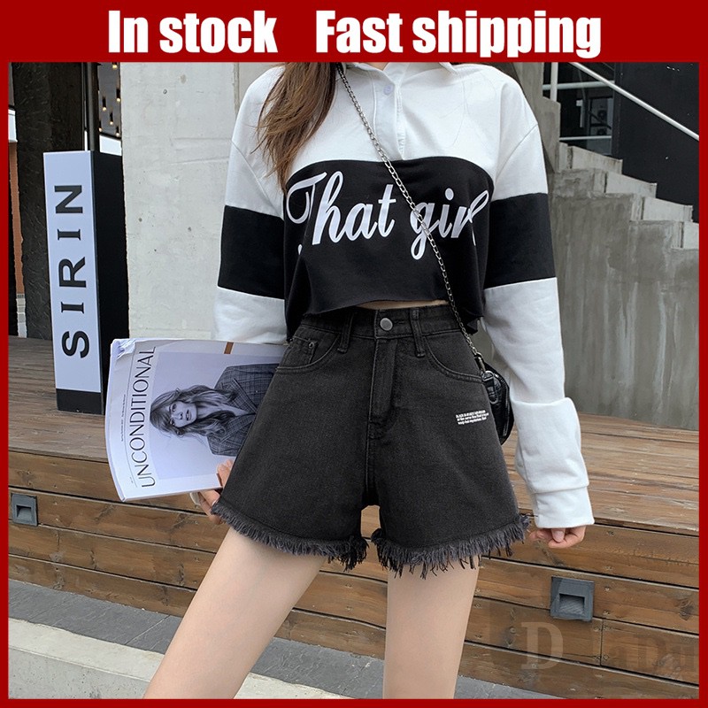 Ảnh Ví DaDu Nữ Kiểu Dáng Thời Trang Sang Trọng  Quần Short Jean Lưng Cao Dáng Rộng Kiểu Rách Plus Size 1