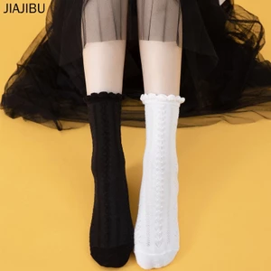 Vớ bong bóng ren đồng phục màu trắng JK vớ cotton đen phong cách hàn quốc Vớ công chúa gió dễ thương Vớ lông cừu ống giữa phong cách Lolita Nhật Bản Vớ bong bóng phong cách Harajuku White Lace Bubble Socks Japanese Lolita Cotton Socks
