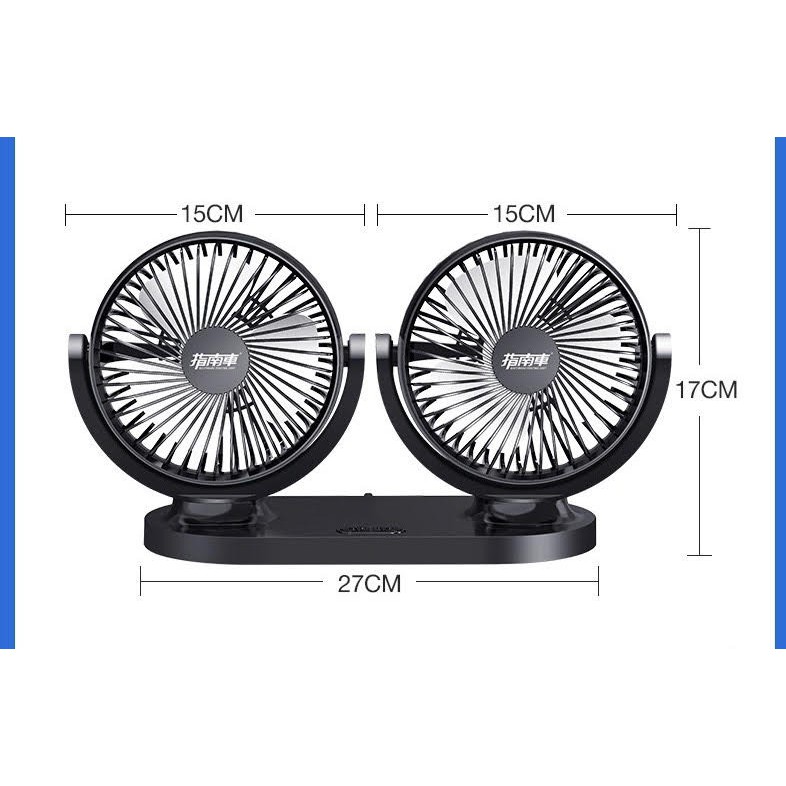 Máy làm mát ô tô, quạt ô tô, quạt điện máy đôi mini xoay 360  độ, quạt đôi chạy điện usb dùng nguồn điện 12V hoặc 24V