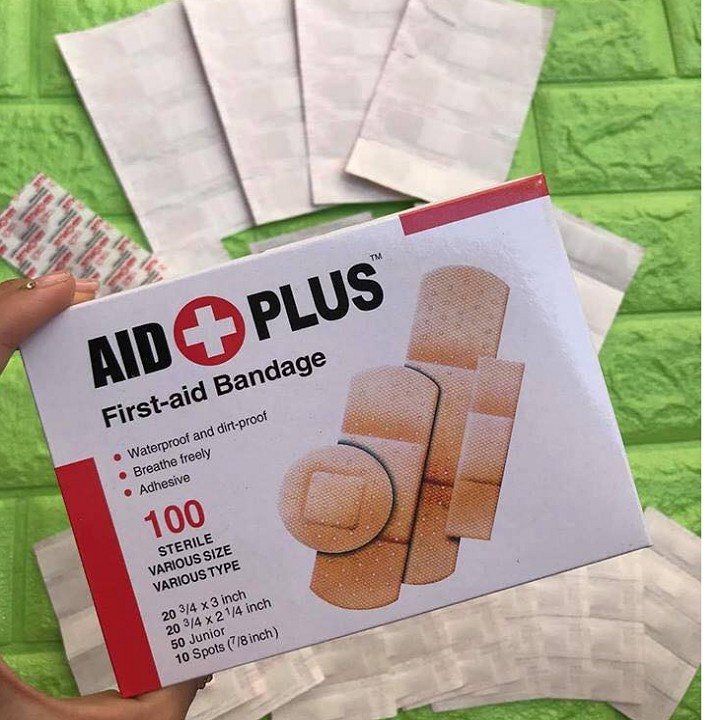Băng Gạc Y Tế Dán Vết Thương Tiện Dụng, Hộp 100 Băng Gạc Y Tế Tiệt Trùng AID FIRST