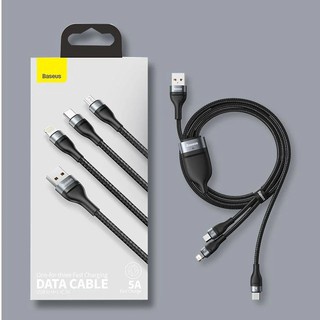Cáp sạc nhanh 3 đầu Baseus Flash Charging cổng TypeC/ LaiNing / Micro, 5A/66W, dài 1.2M