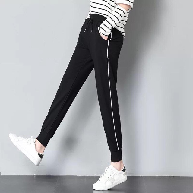 Quần Jogger Nữ thun Poly co giãn phong cách thể thao phối 1 line cá tính
