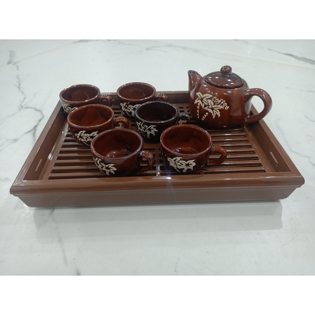 Bộ ấm chén to uống trà ❤️TẶNG KÈM KHAY ❤️ bộ ấm trà men cafe hoa văn đẹp