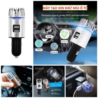 Máy lọc không khí xe hơi công nghệ ion âm  khử mùi kèm 2 cổng sạc nhanh loại tốt