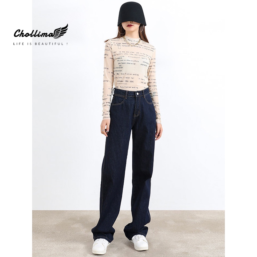 Ảnh Quần jeans nữ Chollima ống rộng SIMPLE JEAN Unisex vải jean cao cấp chất đẹp QD049 3