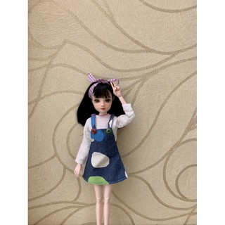 Set yếm jean hoạ tiết tròn xinyi,barbie,blythe