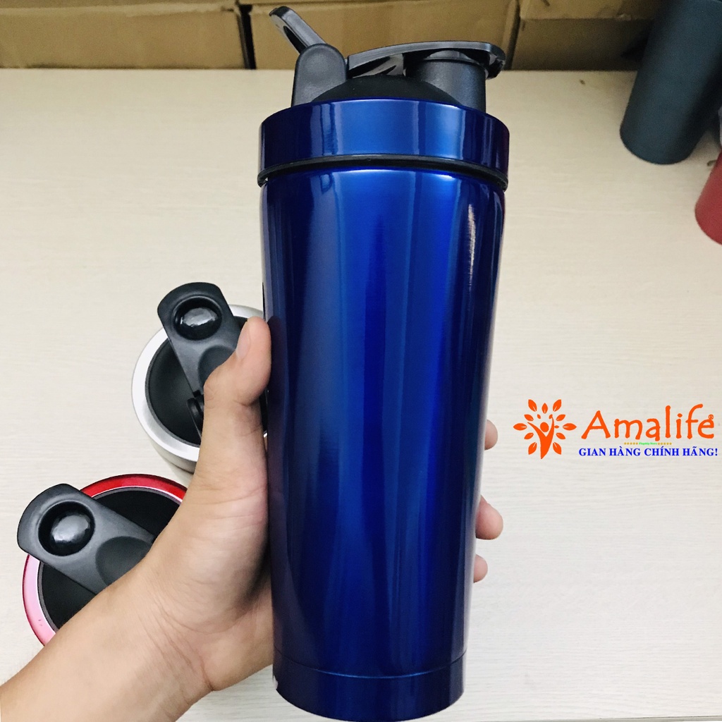 Ảnh Bình Lắc Giữ Nhiệt Đựng Nước Shaker Inox 800ml, Bình Tập Gym Thể Thao Hãng Amalife Kèm Bóng Lò Xo Lắc 1