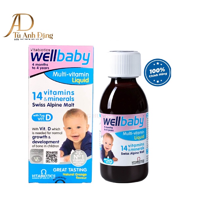 Vitabiotics Wellbaby MultiVitamin Liquid bổ sung Vitamin và khoáng