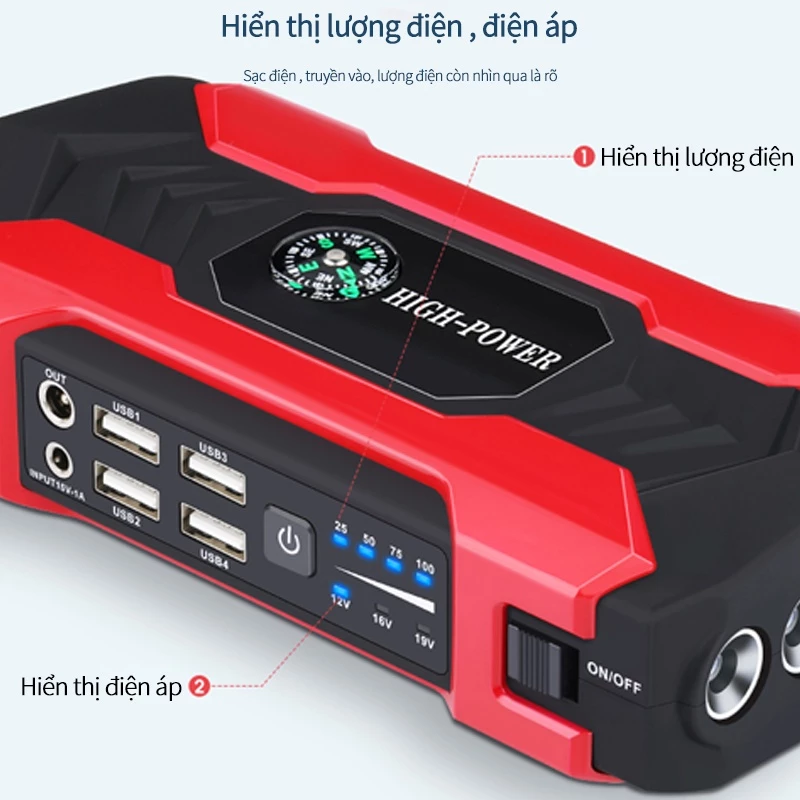 Bộ kích điện khẩn cấp xe hơi cao cấp, dung lượng cao đa năng-Sạc dự phòng-Đèn LED-SJ0095