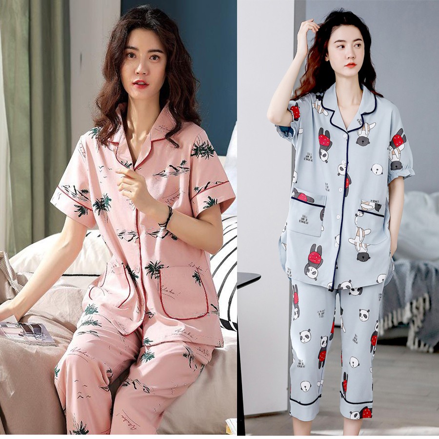 Đồ bộ Pijama quần dài bộ mặc nhà nữ vải COTTON 100 cao cấp style Hàn Quốc  Full size (807)