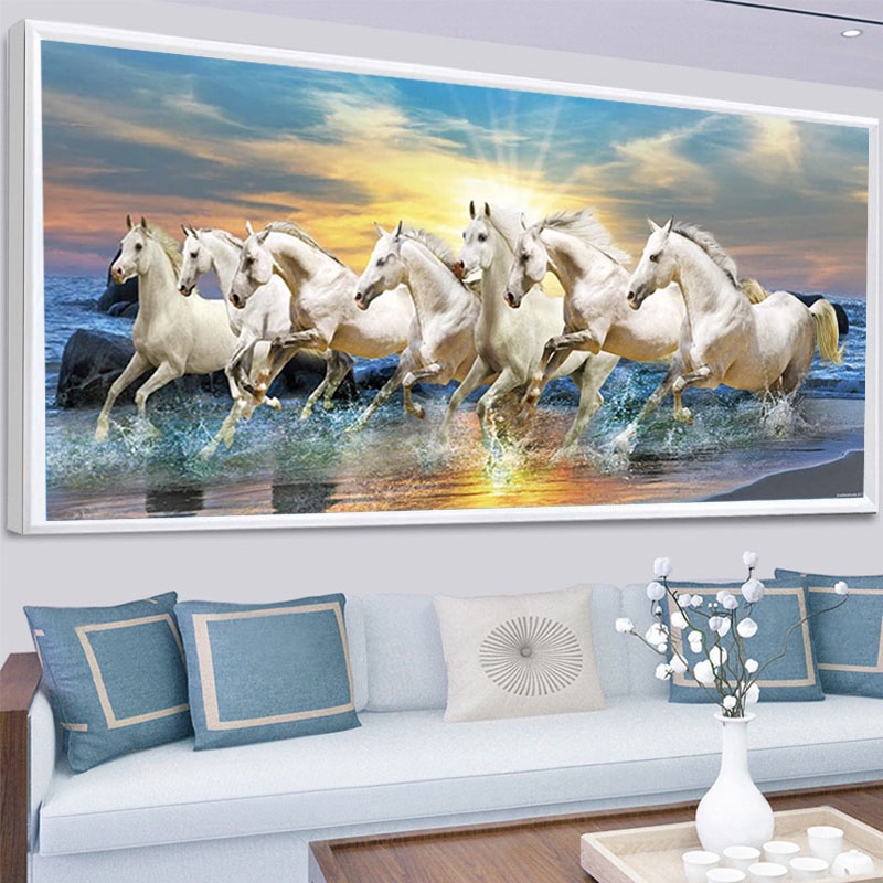Trắng 8 Ngựa Chạy Trên Nước Tất Cả Tranh Trang Trí Poster In Canvas Trang Trí Tường Nhà Tranh Tường Nghệ Thuật