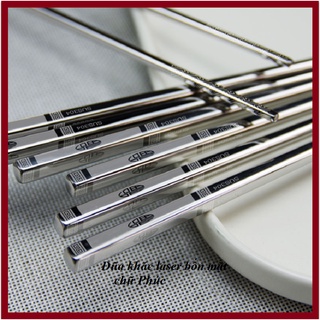 Combo 5 Đôi Đũa PHÚC LÀNH Inox 304 - Hoa Văn Sang Trọng, Chống Trượt