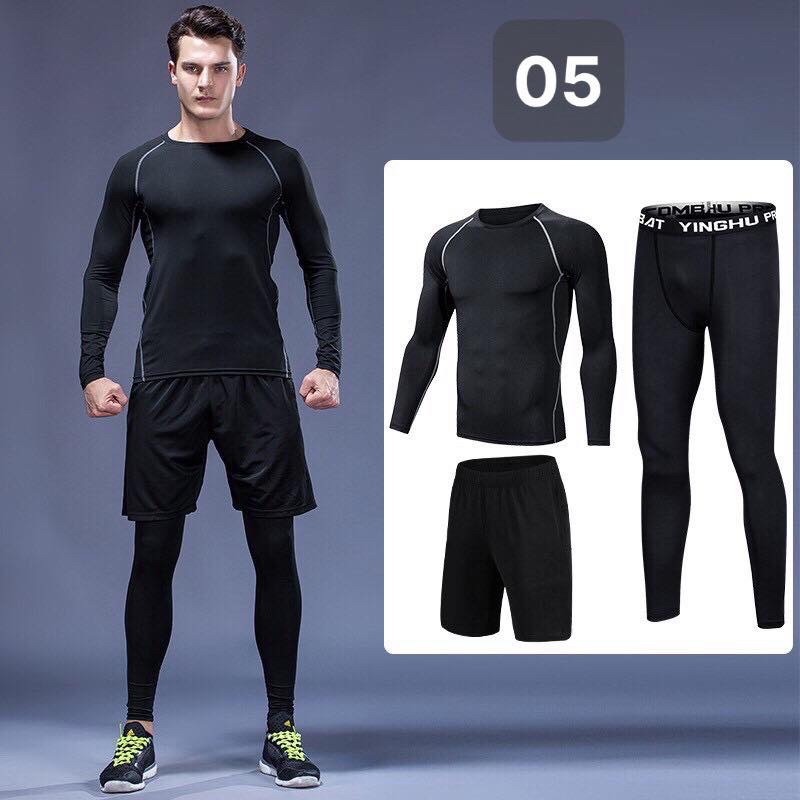 Bộ quần áo giữ nhiệt body procombat,chất thun polyester elastane mềm mịn,giữ ấm tập gym,chạy bộ thể thao 3 in1