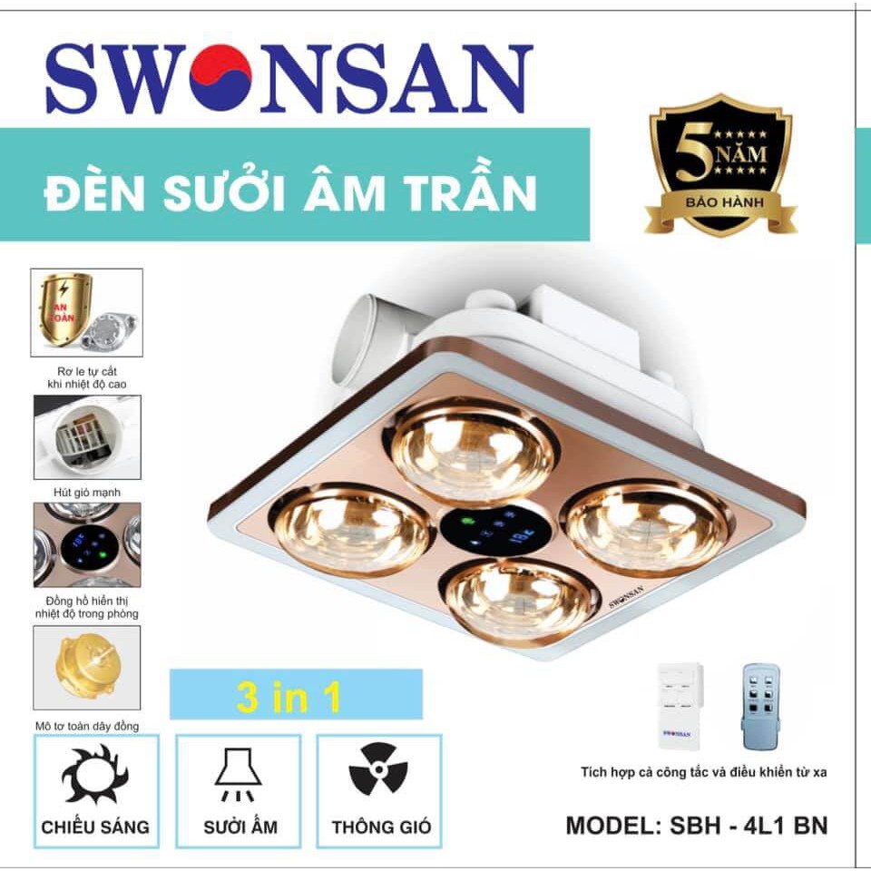 Đèn Sưởi Nhà Tắm Galaxy Chính Hãng – 4 Bóng Âm Trần, Sưởi Ấm Nhanh, Có Quạt Thông Gió | SBH-4L1BN