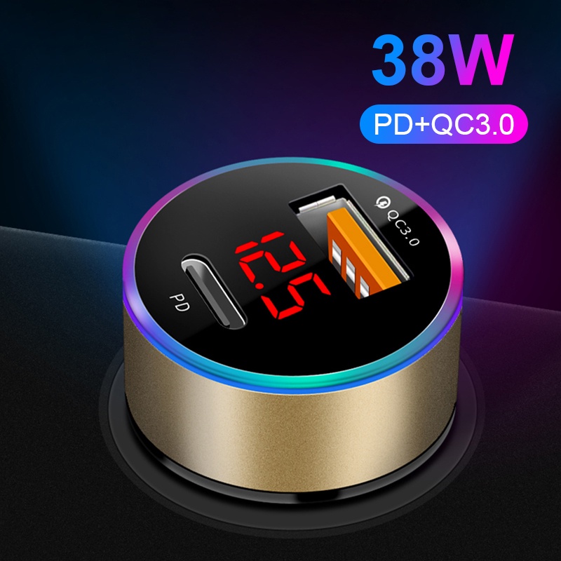 SEAMETAL Tẩu Sạc Nhanh QC3.0 38W 12V 24V USB Type C Có Đèn LED Cho Xe Hơi