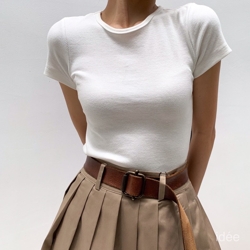 Ảnh idée Áo thun nữ ôm cổ tròn tay ngắn vải thun cotton gân 2