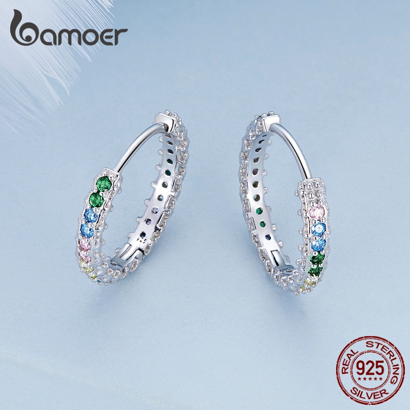 Bamoer Bông Tai Bạc 925 Đính Đá Nhiều Màu Sắc Thời Trang Cho Nữ