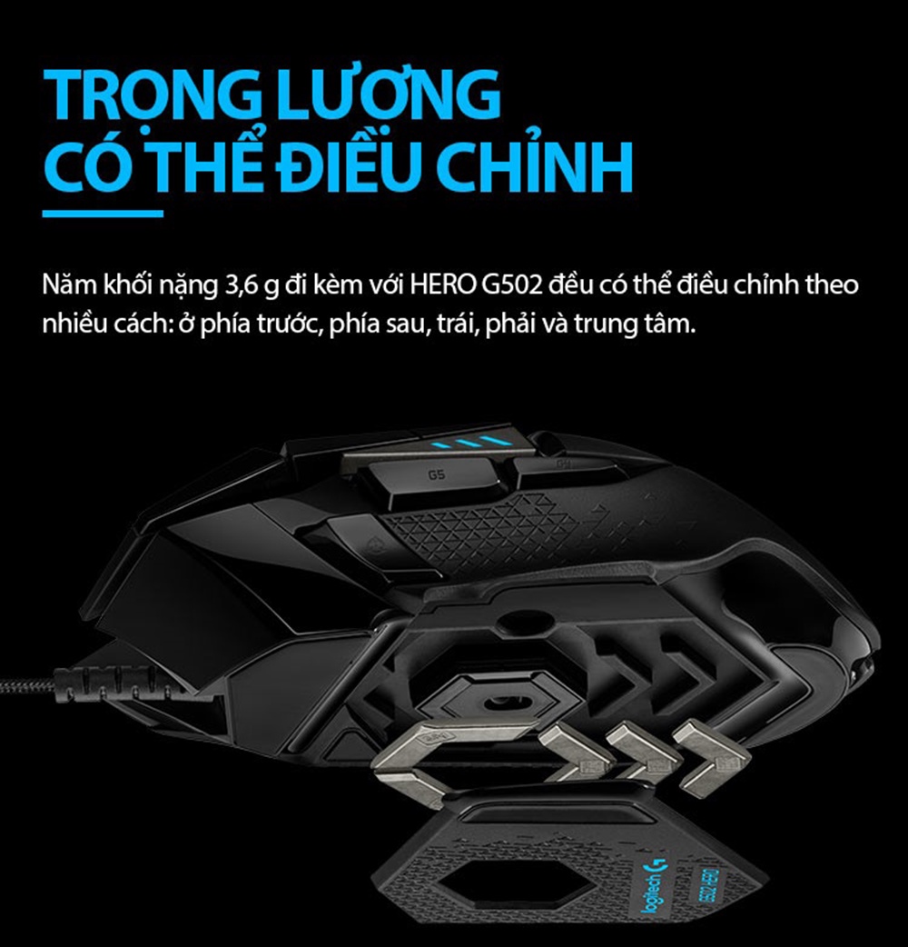 Mô tả Chuột gaming có dây Logitech G502 Hero - Cảm biến Hero 25k, RGB, 11 nút lập trình - 4