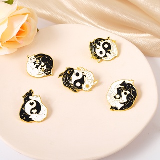 Ghim Cài Áo Hình Động Vật Cá/Mèo/Cáo Tráng Men Màu Đen Trắng Sáng Tạo 5 Kiểu Dáng Làm Quà Tặng Cho Bạn Bè