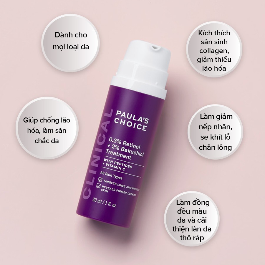 Tinh Chất Gấp Đôi Sức Mạnh Chống Lão Hóa Paula's Choice 0.3% Retinol + 2% Bakuchiol Treatment
