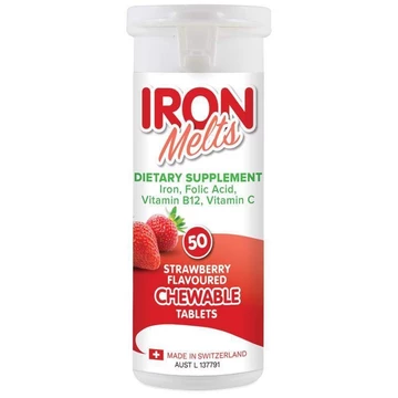 Viên sắt ngậm Iron Melts vị dâu 50 viên Úc có chứa Sắt Acid Folic Vitamin C và B12